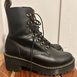 Dr. Martens Black Leather LEONA Platform Boots, Like NEW!
